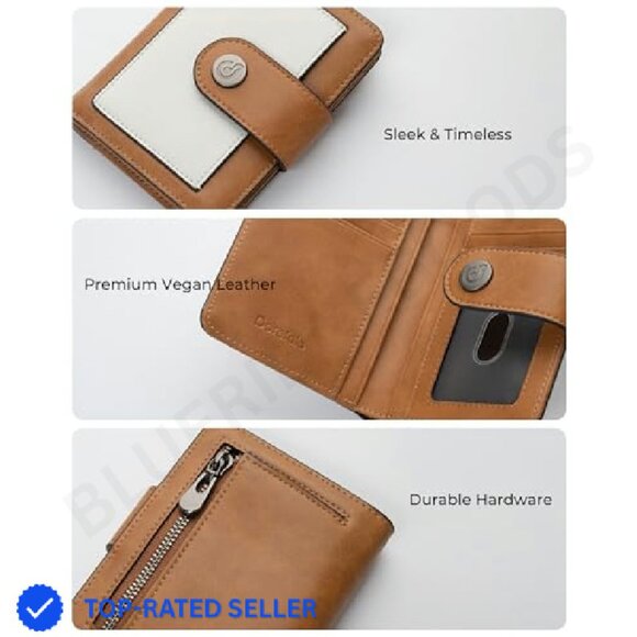 Compact Bifold Wallet RFID Blocking Vegan Leather Minimal Chic Travel Essential - Picture 6 of 6